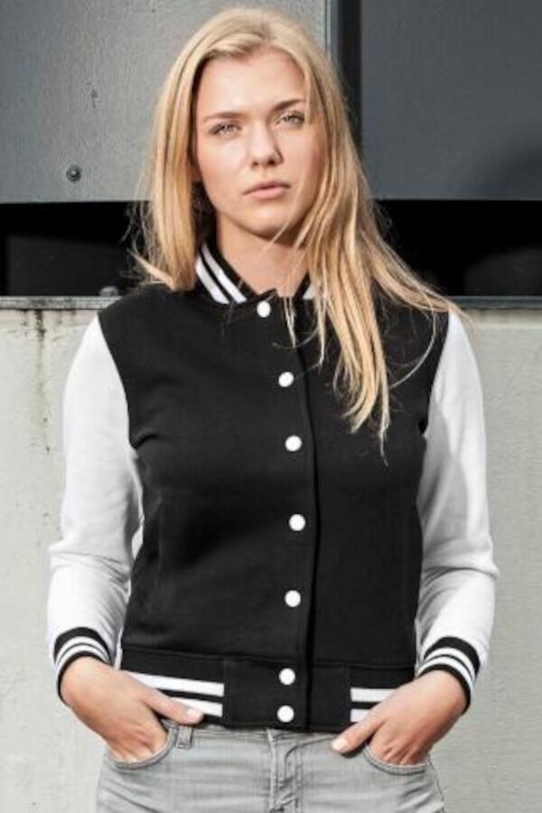 Produktansicht: Build Your Brand Damen College Sweaterjacke mit Druckknöpfen Produktansicht: Build Your Brand Damen College Sweaterjacke mit Druckknöpfen