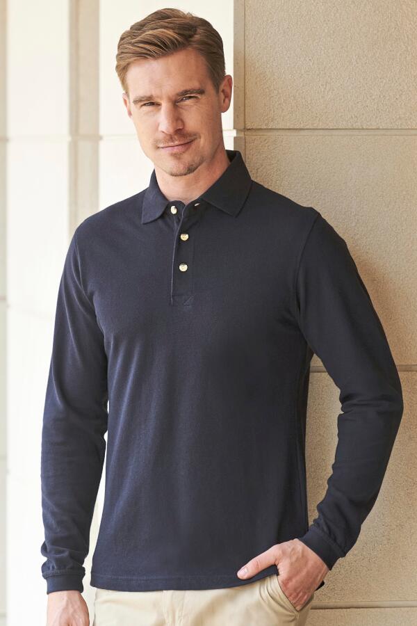 Produktansicht: Henbury Classic Herren Poloshirt mit langen Ärmeln Produktansicht: Henbury Classic Herren Poloshirt mit langen Ärmeln