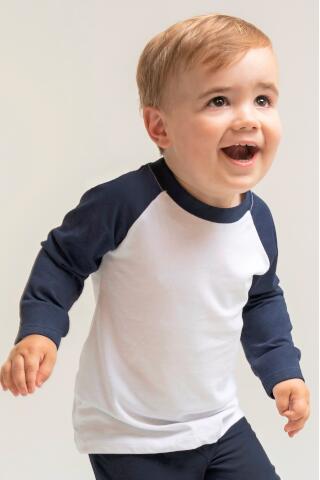 Produktansicht: Larkwood Langarm Baby Baseball T-Shirt mit Raglan Ärmeln Produktansicht: Larkwood Langarm Baby Baseball T-Shirt mit Raglan Ärmeln