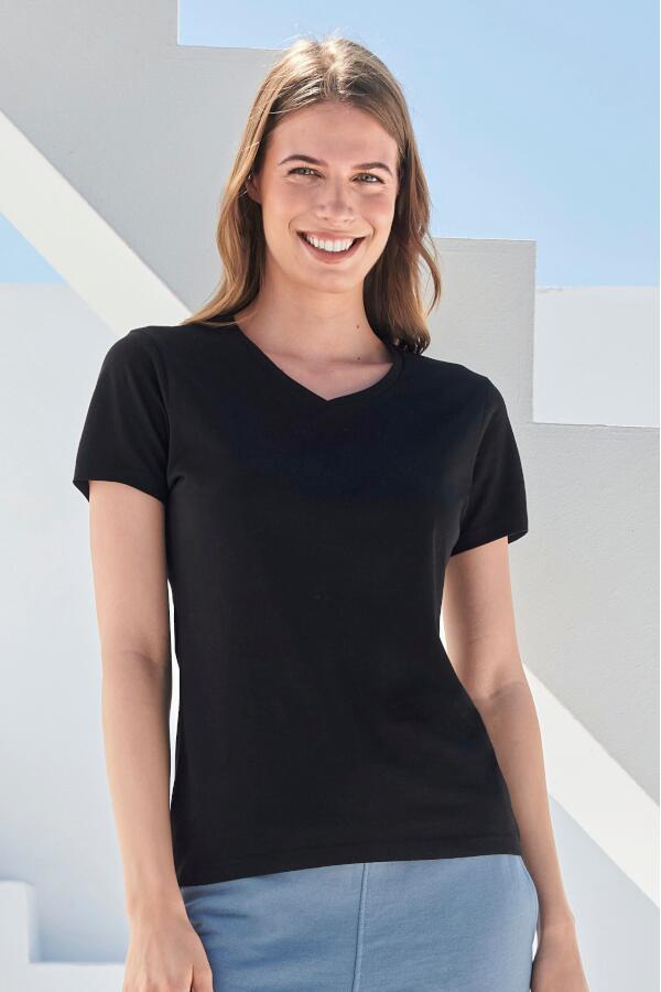 Produktansicht: Skinnifit langes Damen Stretch T Shirt mit V Ausschnitt Produktansicht: Skinnifit langes Damen Stretch T Shirt mit V Ausschnitt
