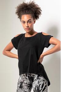 Produktfoto Skinnifit Damen T Shirt mit langem Rückenteil und Schulterausschnitt