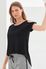 Produktfoto Skinnifit Damen T Shirt mit langem Rückenteil und Schulterausschnitt